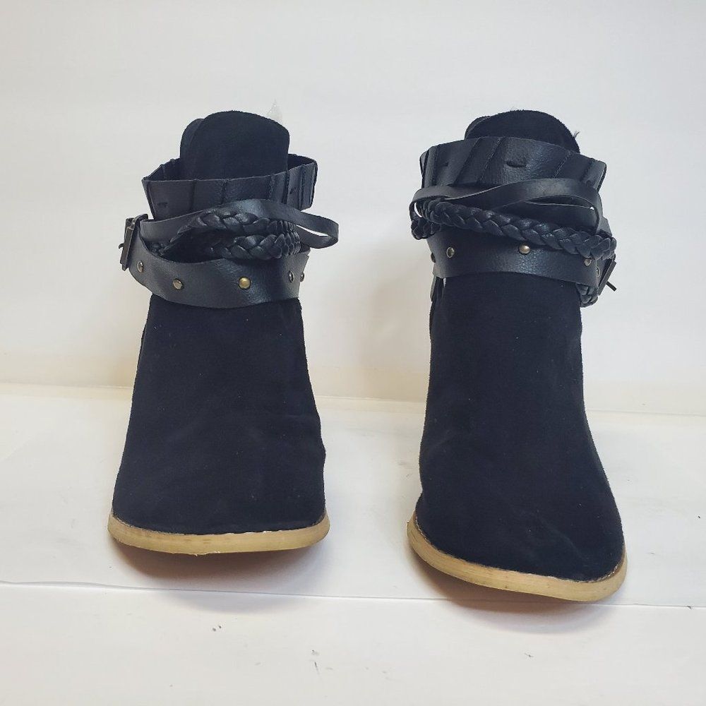 Heli Black Buckle-Strap Bootie Women's Faux Leather Block Heel US 8 - Picture 3 of 6
